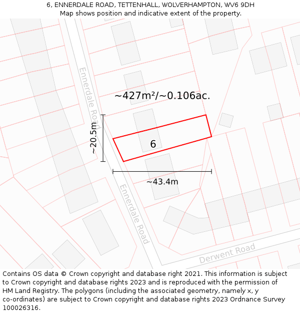 6, ENNERDALE ROAD, TETTENHALL, WOLVERHAMPTON, WV6 9DH: Plot and title map