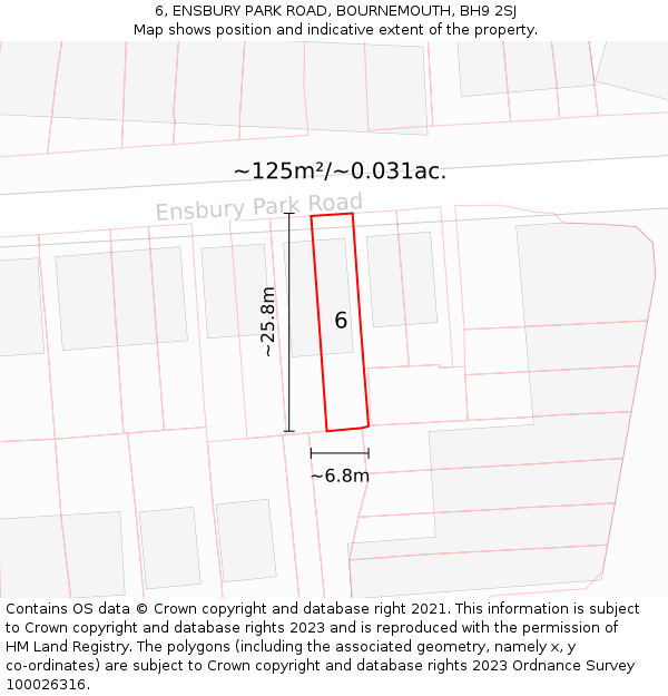 6, ENSBURY PARK ROAD, BOURNEMOUTH, BH9 2SJ: Plot and title map