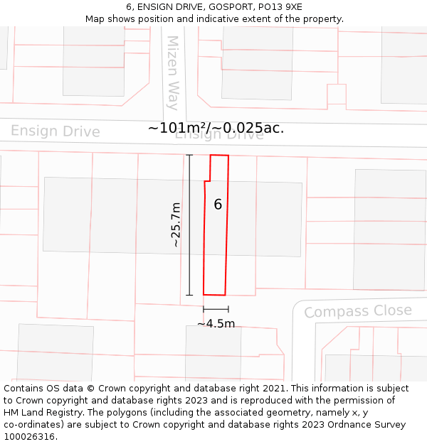 6, ENSIGN DRIVE, GOSPORT, PO13 9XE: Plot and title map