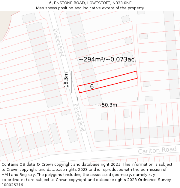 6, ENSTONE ROAD, LOWESTOFT, NR33 0NE: Plot and title map