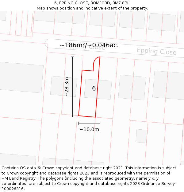6, EPPING CLOSE, ROMFORD, RM7 8BH: Plot and title map