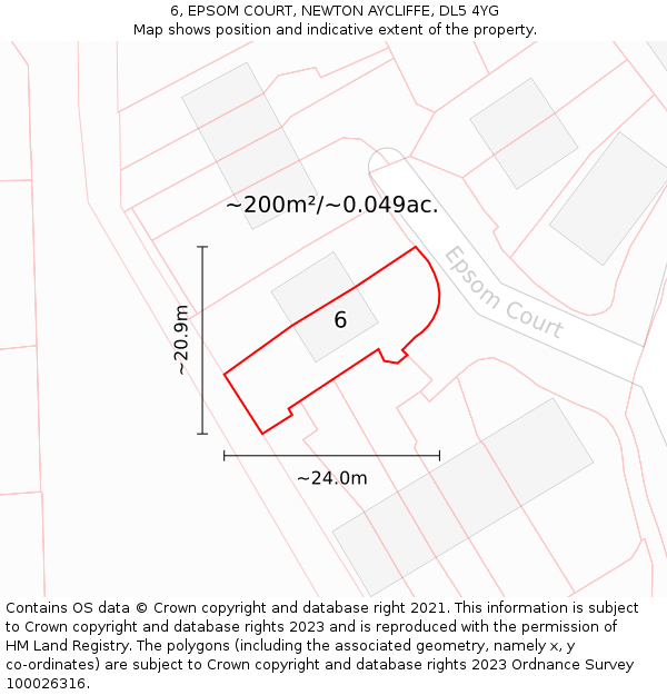 6, EPSOM COURT, NEWTON AYCLIFFE, DL5 4YG: Plot and title map