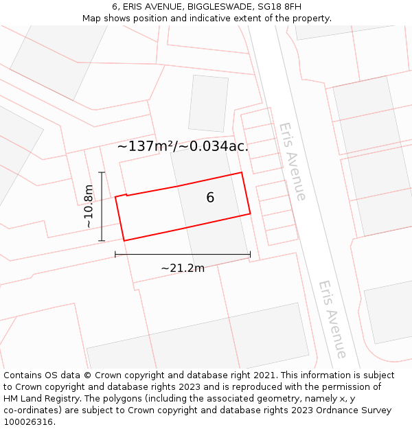 6, ERIS AVENUE, BIGGLESWADE, SG18 8FH: Plot and title map