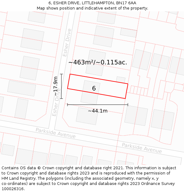 6, ESHER DRIVE, LITTLEHAMPTON, BN17 6AA: Plot and title map