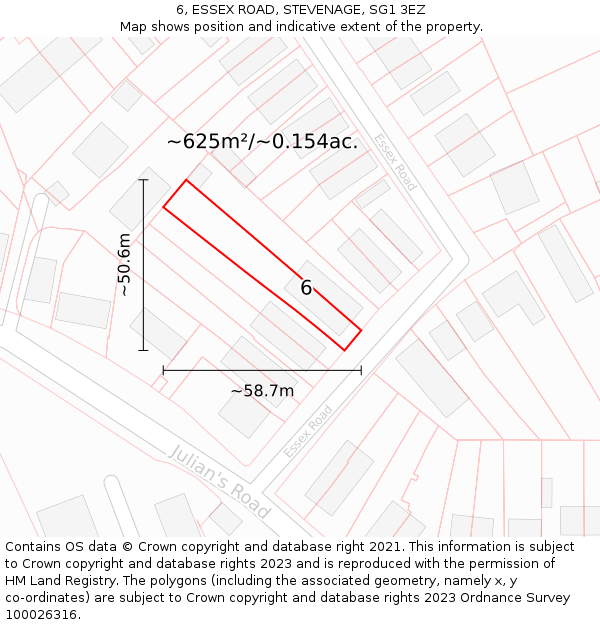 6, ESSEX ROAD, STEVENAGE, SG1 3EZ: Plot and title map