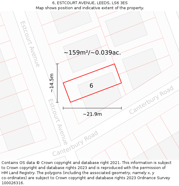 6, ESTCOURT AVENUE, LEEDS, LS6 3ES: Plot and title map