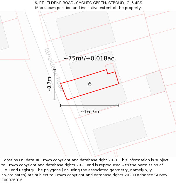 6, ETHELDENE ROAD, CASHES GREEN, STROUD, GL5 4RS: Plot and title map