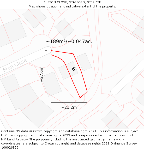 6, ETON CLOSE, STAFFORD, ST17 4TF: Plot and title map