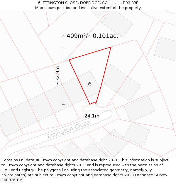 6, ETTINGTON CLOSE, DORRIDGE, SOLIHULL, B93 8RR: Plot and title map
