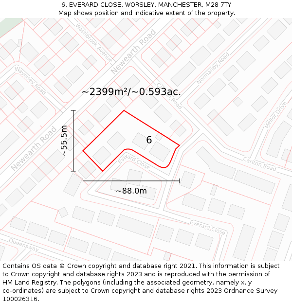 6, EVERARD CLOSE, WORSLEY, MANCHESTER, M28 7TY: Plot and title map