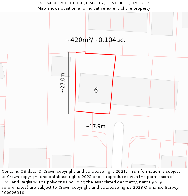 6, EVERGLADE CLOSE, HARTLEY, LONGFIELD, DA3 7EZ: Plot and title map