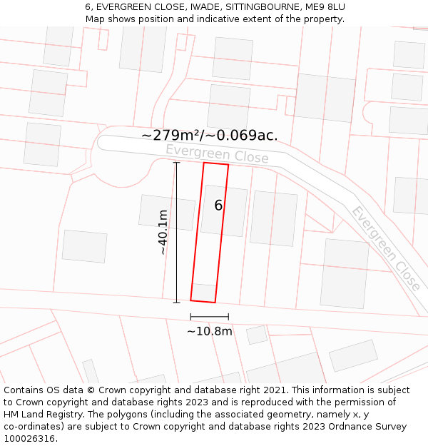 6, EVERGREEN CLOSE, IWADE, SITTINGBOURNE, ME9 8LU: Plot and title map
