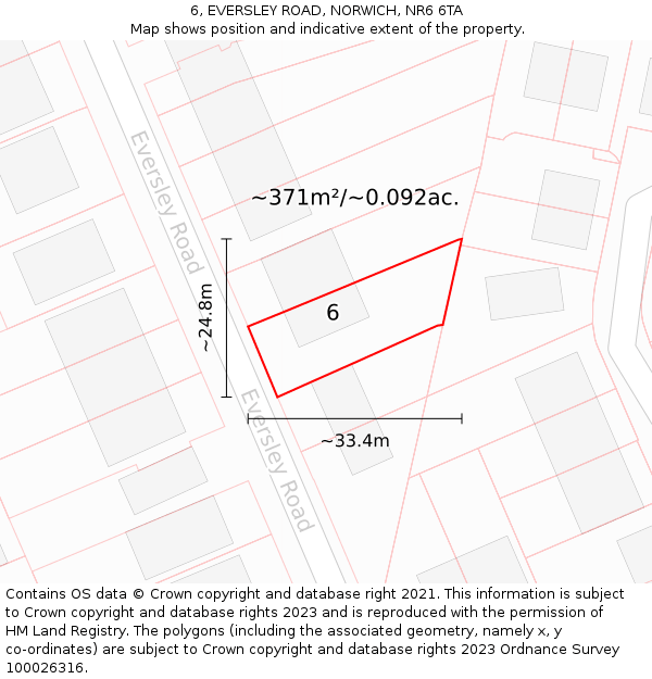 6, EVERSLEY ROAD, NORWICH, NR6 6TA: Plot and title map