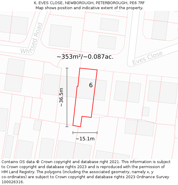 6, EVES CLOSE, NEWBOROUGH, PETERBOROUGH, PE6 7RF: Plot and title map