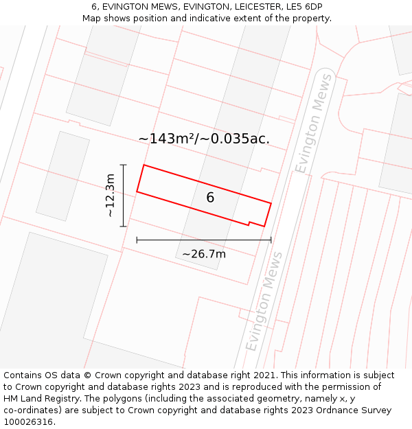 6, EVINGTON MEWS, EVINGTON, LEICESTER, LE5 6DP: Plot and title map