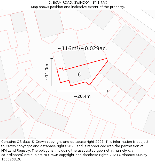 6, EYAM ROAD, SWINDON, SN1 7AX: Plot and title map