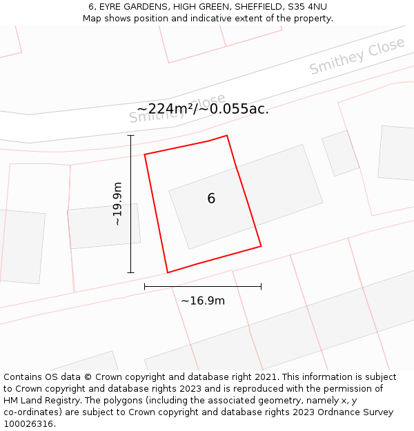 6, EYRE GARDENS, HIGH GREEN, SHEFFIELD, S35 4NU: Plot and title map