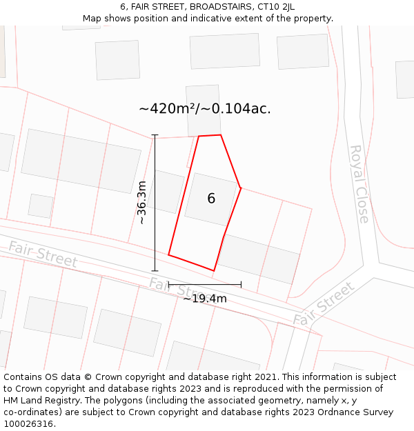6, FAIR STREET, BROADSTAIRS, CT10 2JL: Plot and title map