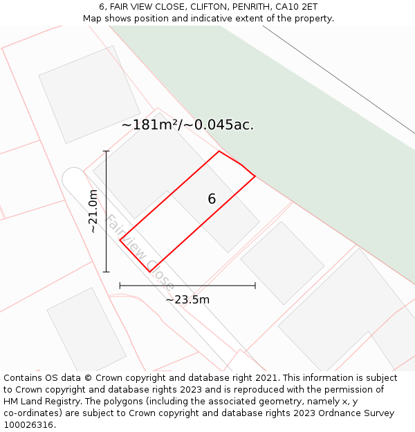 6, FAIR VIEW CLOSE, CLIFTON, PENRITH, CA10 2ET: Plot and title map