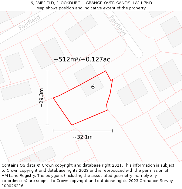 6, FAIRFIELD, FLOOKBURGH, GRANGE-OVER-SANDS, LA11 7NB: Plot and title map