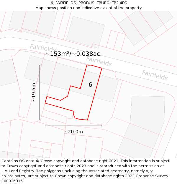 6, FAIRFIELDS, PROBUS, TRURO, TR2 4FG: Plot and title map