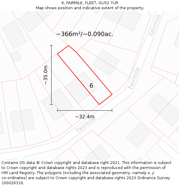 6, FAIRMILE, FLEET, GU52 7UR: Plot and title map