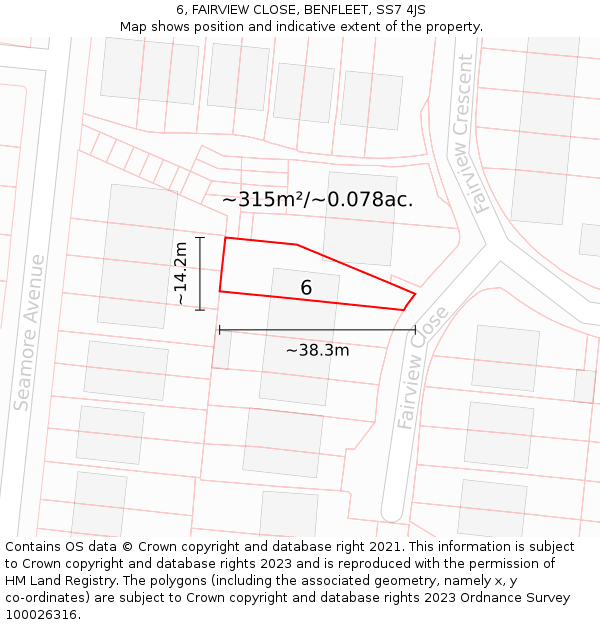6, FAIRVIEW CLOSE, BENFLEET, SS7 4JS: Plot and title map
