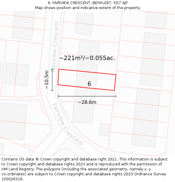 6, FAIRVIEW CRESCENT, BENFLEET, SS7 4JP: Plot and title map