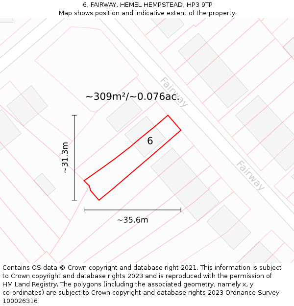 6, FAIRWAY, HEMEL HEMPSTEAD, HP3 9TP: Plot and title map