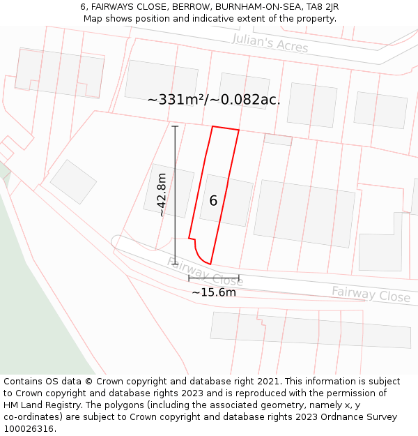 6, FAIRWAYS CLOSE, BERROW, BURNHAM-ON-SEA, TA8 2JR: Plot and title map