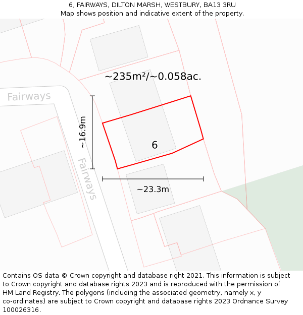 6, FAIRWAYS, DILTON MARSH, WESTBURY, BA13 3RU: Plot and title map