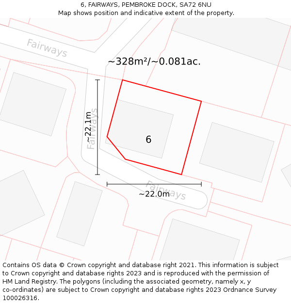 6, FAIRWAYS, PEMBROKE DOCK, SA72 6NU: Plot and title map