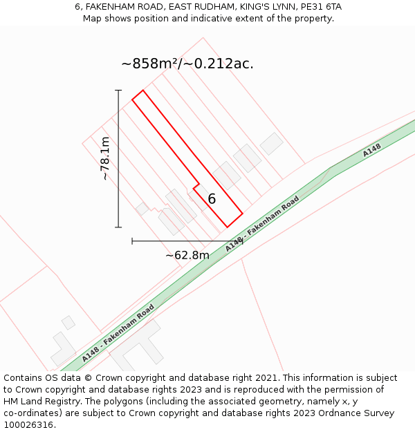 6, FAKENHAM ROAD, EAST RUDHAM, KING'S LYNN, PE31 6TA: Plot and title map