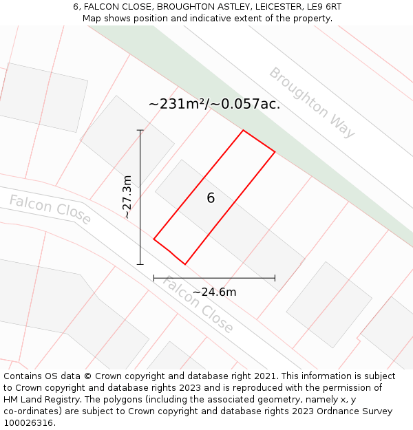 6, FALCON CLOSE, BROUGHTON ASTLEY, LEICESTER, LE9 6RT: Plot and title map