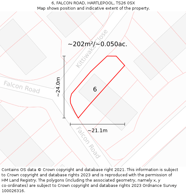 6, FALCON ROAD, HARTLEPOOL, TS26 0SX: Plot and title map