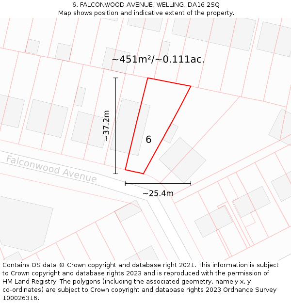 6, FALCONWOOD AVENUE, WELLING, DA16 2SQ: Plot and title map