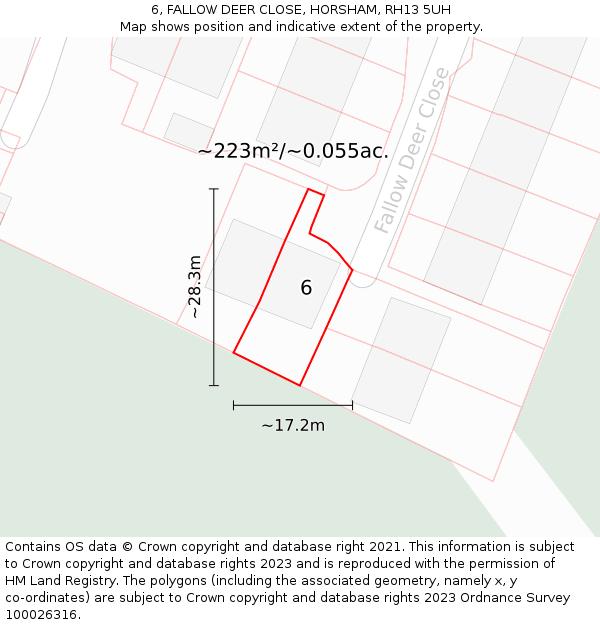 6, FALLOW DEER CLOSE, HORSHAM, RH13 5UH: Plot and title map