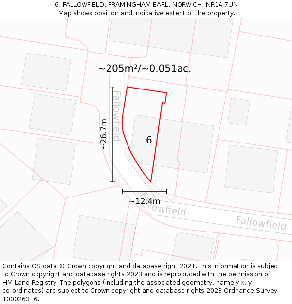 6, FALLOWFIELD, FRAMINGHAM EARL, NORWICH, NR14 7UN: Plot and title map