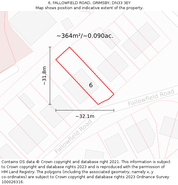 6, FALLOWFIELD ROAD, GRIMSBY, DN33 3EY: Plot and title map