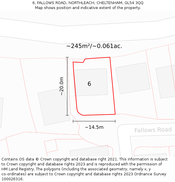 6, FALLOWS ROAD, NORTHLEACH, CHELTENHAM, GL54 3QQ: Plot and title map