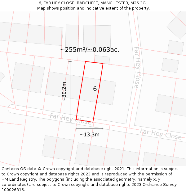 6, FAR HEY CLOSE, RADCLIFFE, MANCHESTER, M26 3GL: Plot and title map