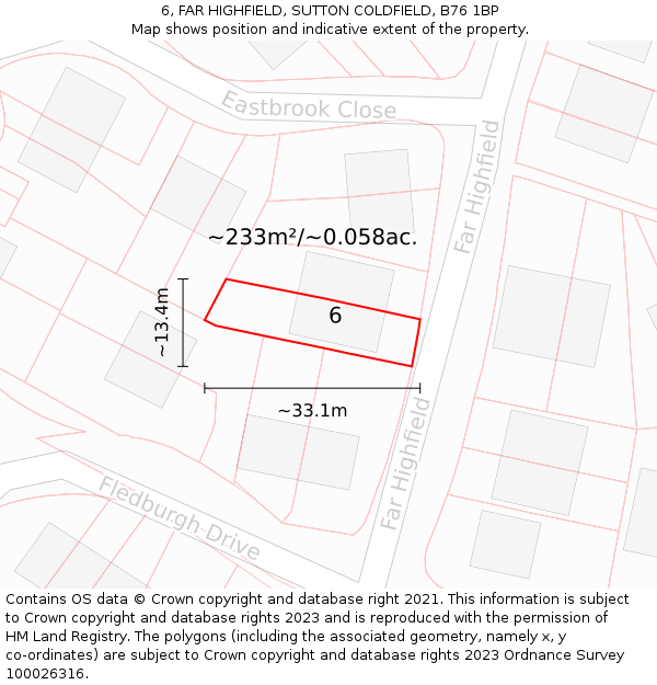 6, FAR HIGHFIELD, SUTTON COLDFIELD, B76 1BP: Plot and title map