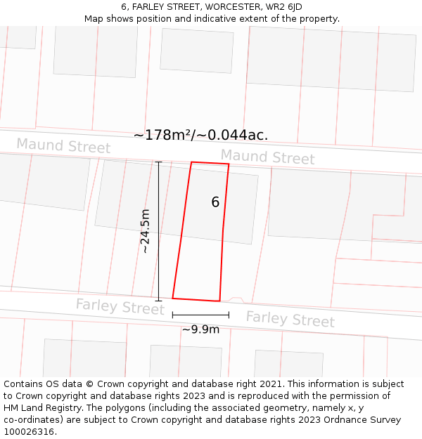 6, FARLEY STREET, WORCESTER, WR2 6JD: Plot and title map