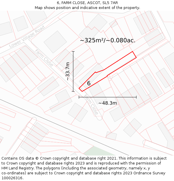 6, FARM CLOSE, ASCOT, SL5 7AR: Plot and title map
