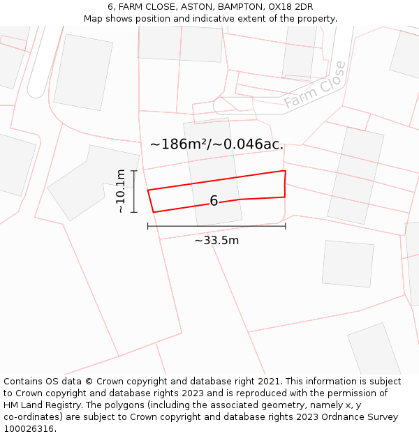 6, FARM CLOSE, ASTON, BAMPTON, OX18 2DR: Plot and title map