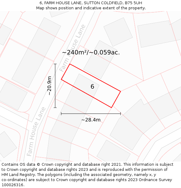 6, FARM HOUSE LANE, SUTTON COLDFIELD, B75 5UH: Plot and title map