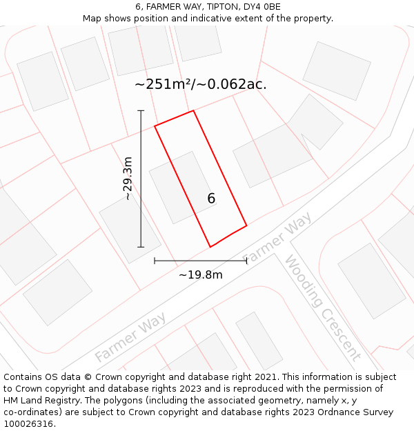 6, FARMER WAY, TIPTON, DY4 0BE: Plot and title map