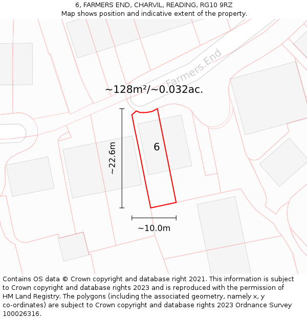 6, FARMERS END, CHARVIL, READING, RG10 9RZ: Plot and title map