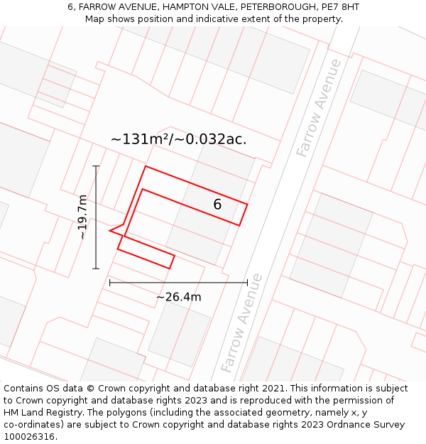 6, FARROW AVENUE, HAMPTON VALE, PETERBOROUGH, PE7 8HT: Plot and title map
