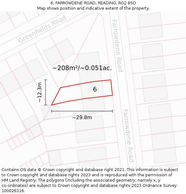 6, FARROWDENE ROAD, READING, RG2 8SD: Plot and title map